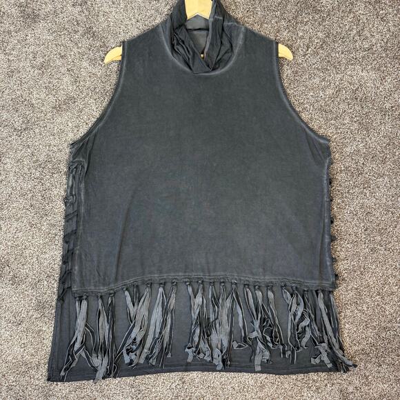 POL Women's Size Medium Side Slit Fringed Sleeveless Cowl Neck Top Grunge Y2K - Picture 3 of 11